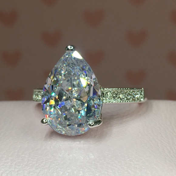 14k white gold pear diamond ring 5 CT 💍 wedding - Picture 14 of 16